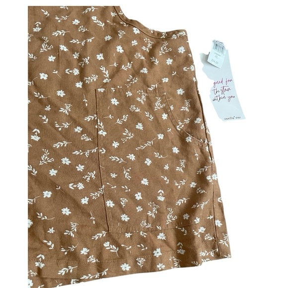 Vanilla Star Romper Overall XL Linen Ditsy Floral Tan White Tie Strap new casual - Picture 3 of 6